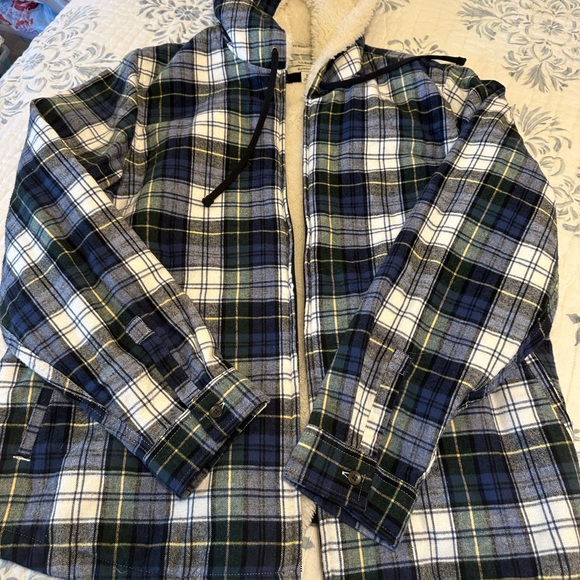L.L. Bean Tops - L.L. Bean NWOT Size XL Blue Green Flannel Hoodie with Fleece Lining Jacket